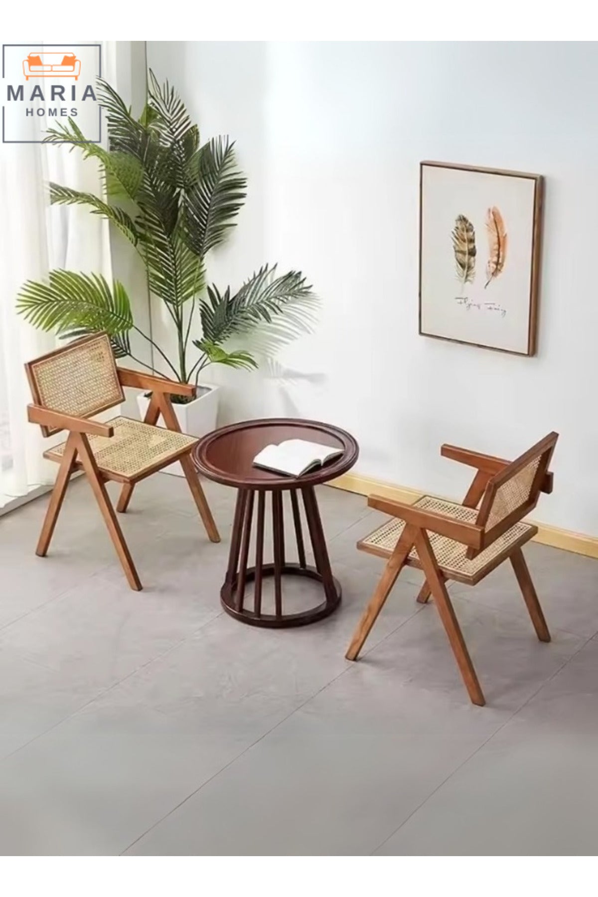 Mid-Century Modern Accent Chair - Solid Wood Frame Armchair with Rattan for Home, Office Living Room