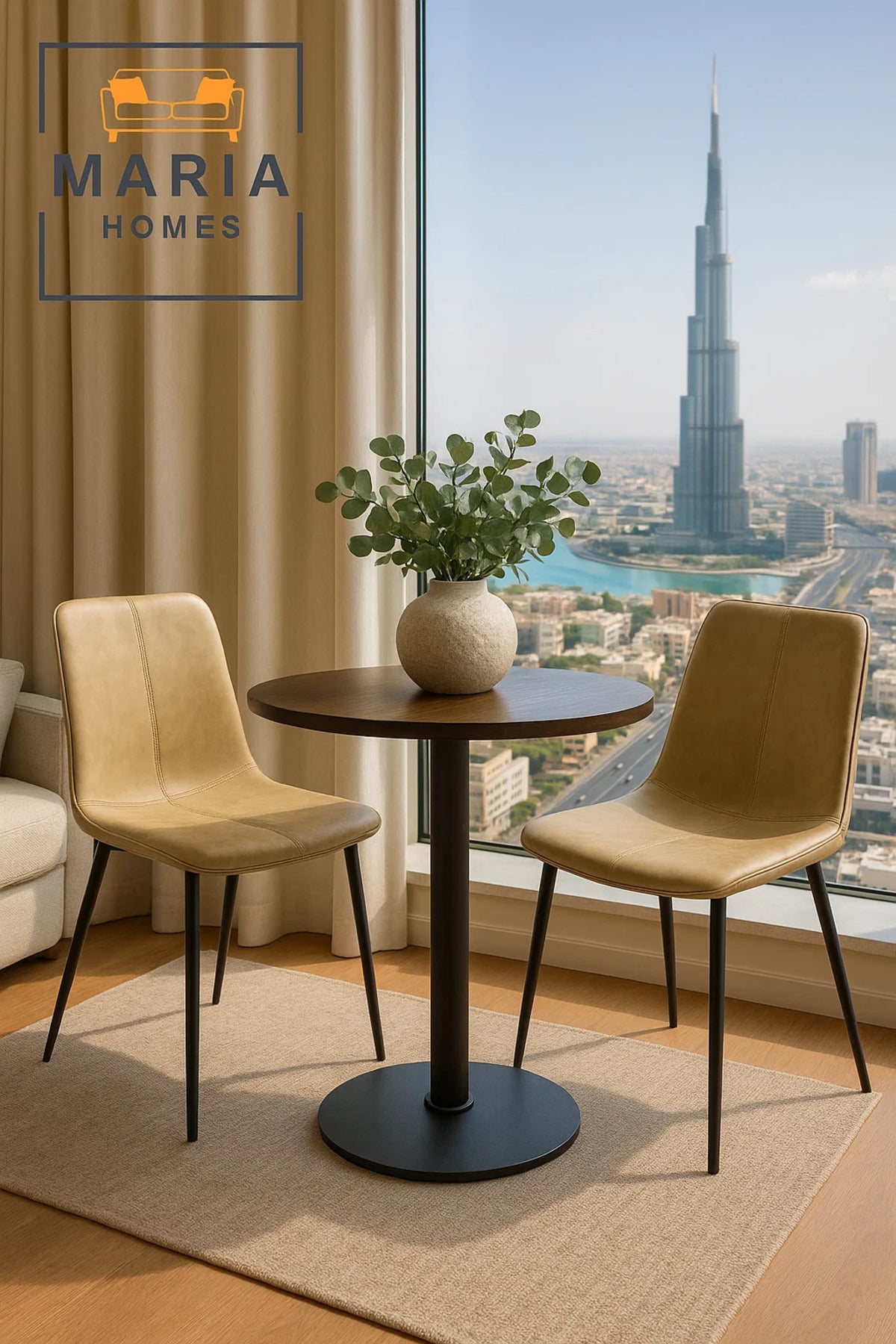 Beige Faux Leather Dining Chair with Stitch Detail and Black Metal Legs Ð Modern Minimalist Design