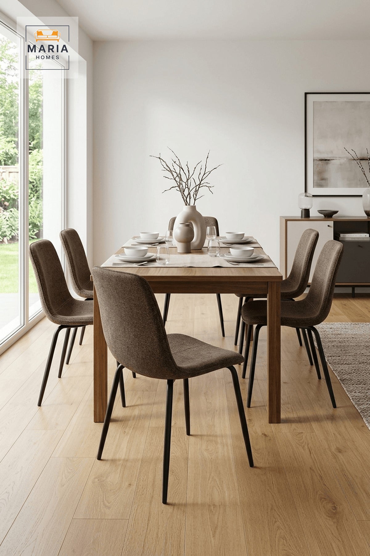 Brown Upholstered Dining Chair with Black Metal Legs Modern Home Seating