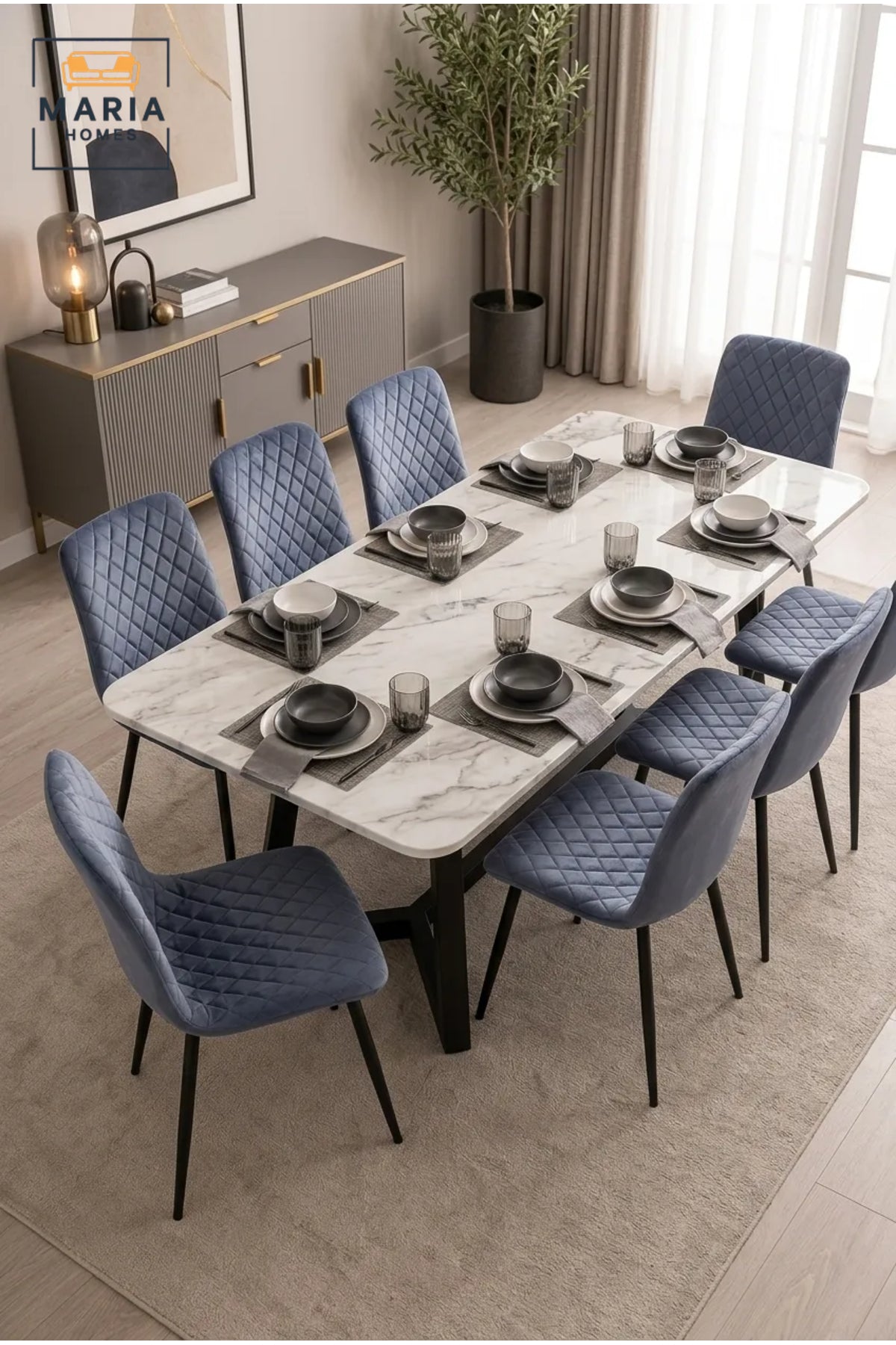Grey Velvet Dining Chair with Diamond Quilted Upholstery √ê Modern Upholstered Dining Chair with Black Metal Legs for Dining Room, Kitchen & Caf≈Ω