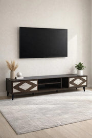 Stylish Geometric TV Unit Lowboard Media Console with Storage Shelves for Modern Living Room