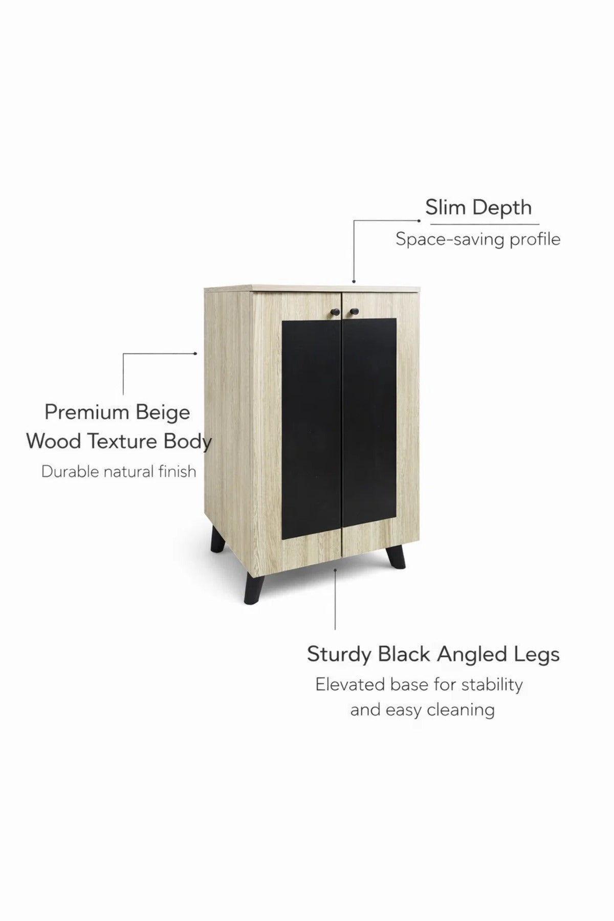 Modern Beige and Black Shoe Cabinet Storage Organizer for Entryway Hallway with Two Doors Design
