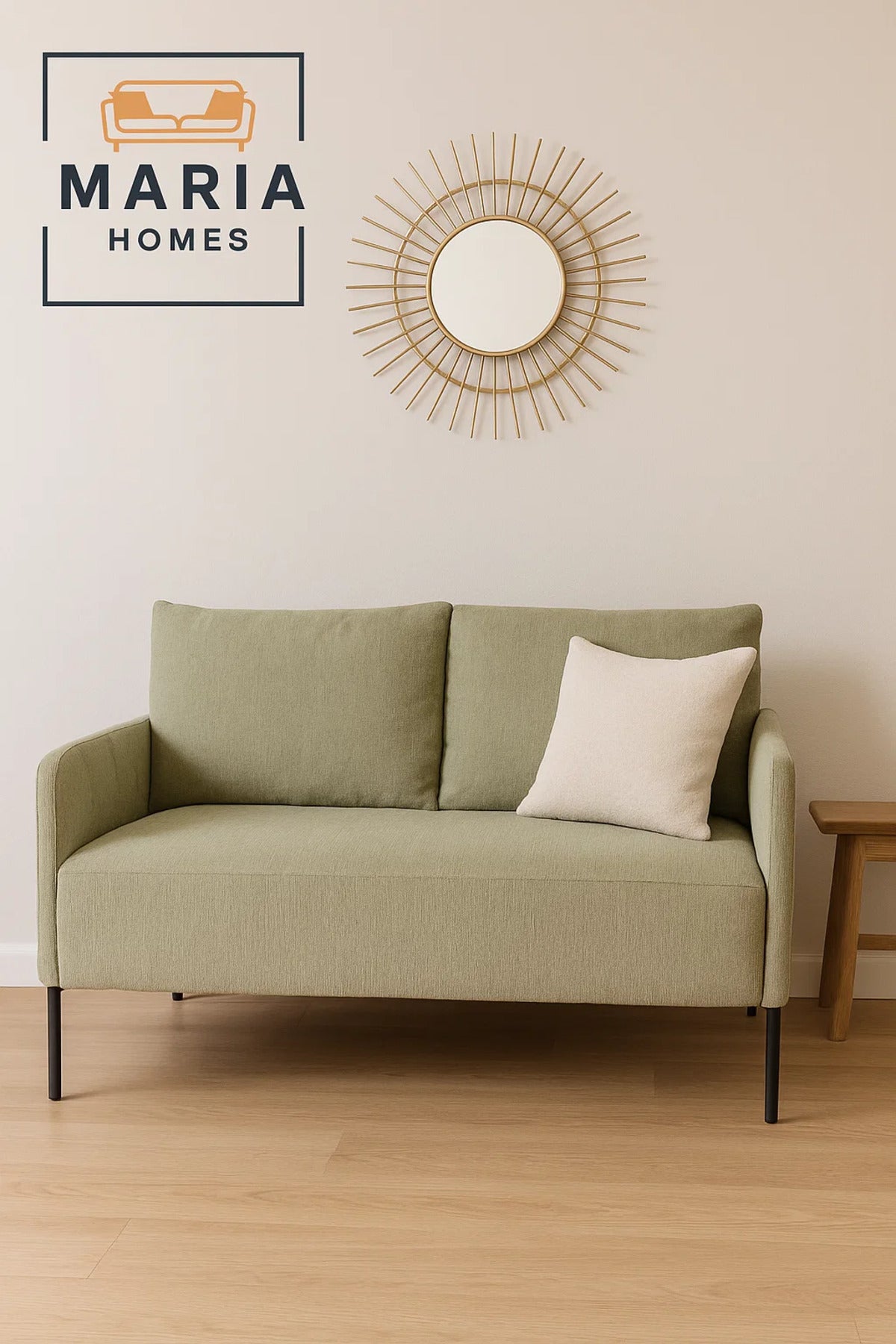 LAST HOME Modern 2-Seater Sofa Ð Olive Green Upholstery with Slim Black Legs