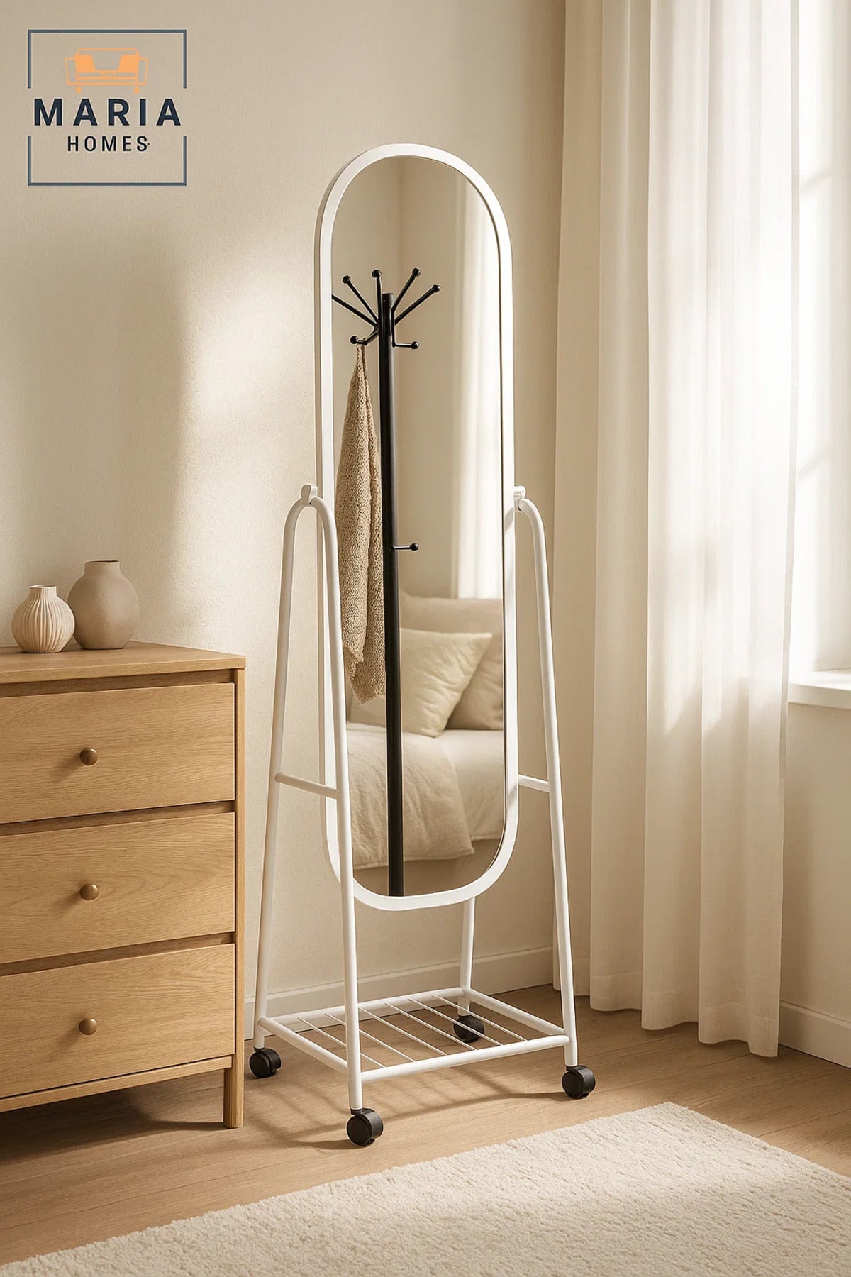 White Full Length Standing Mirror with Metal Frame Floor Dressing Mirror for Bedroom Vanity Decor