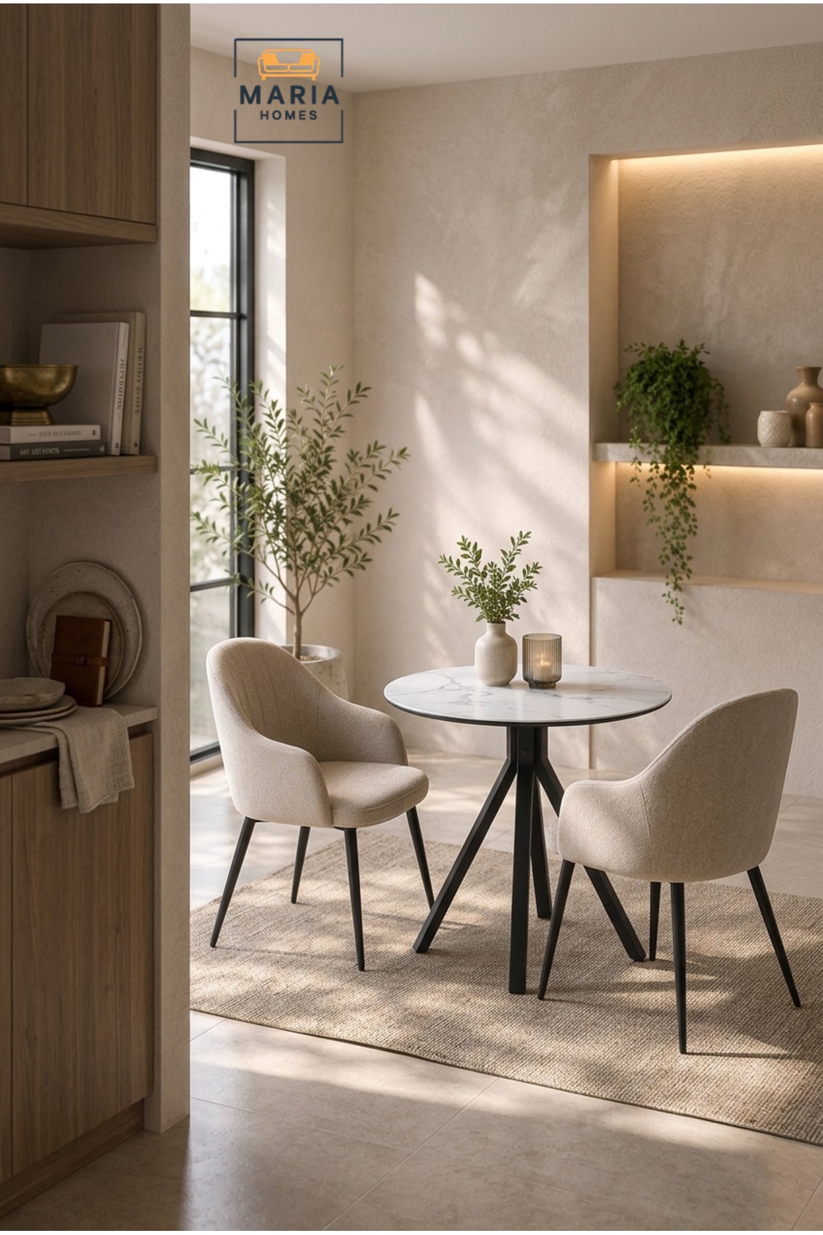 Modern Round Dining Table Marble Look Top Caf≈Ω Table Restaurant Table with Black Metal Base