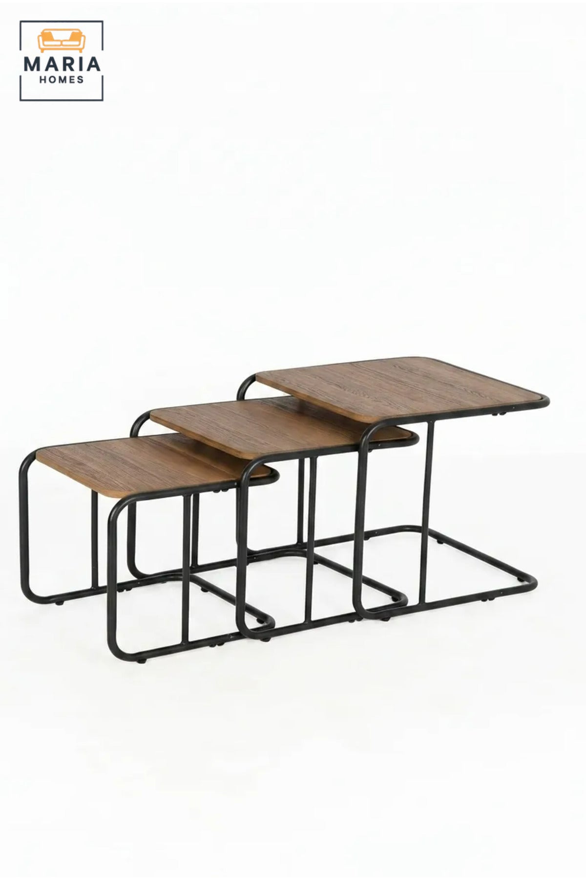 Set of 3 Nesting Side Tables with Wooden Tops and Metal Frames, Space-Saving End Tables for Living Room, Bedroom, Lounge and Office