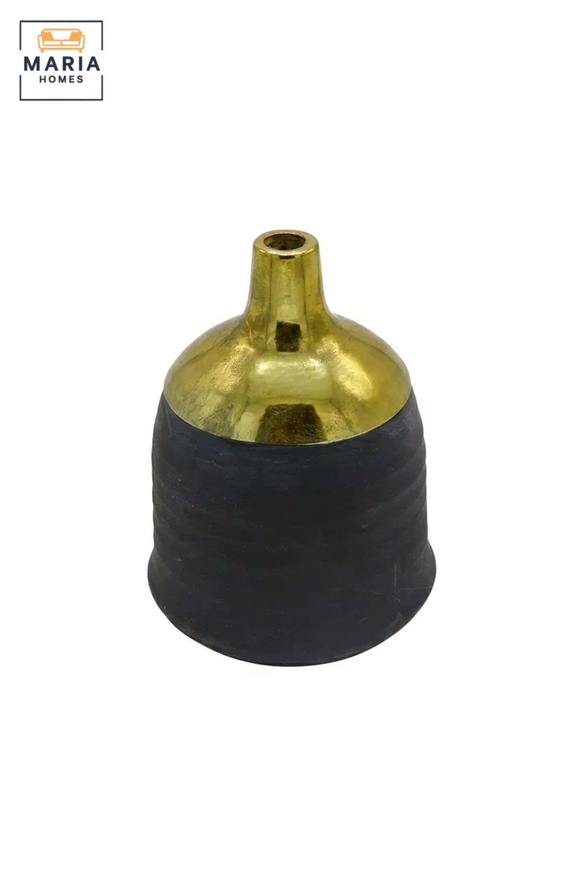 Modern Decorative Flower Vase with Gold-Tone Neck, Textured Body and Rounded Shape for Living Room, Bedroom, Office, Shelf and Console Table Décor