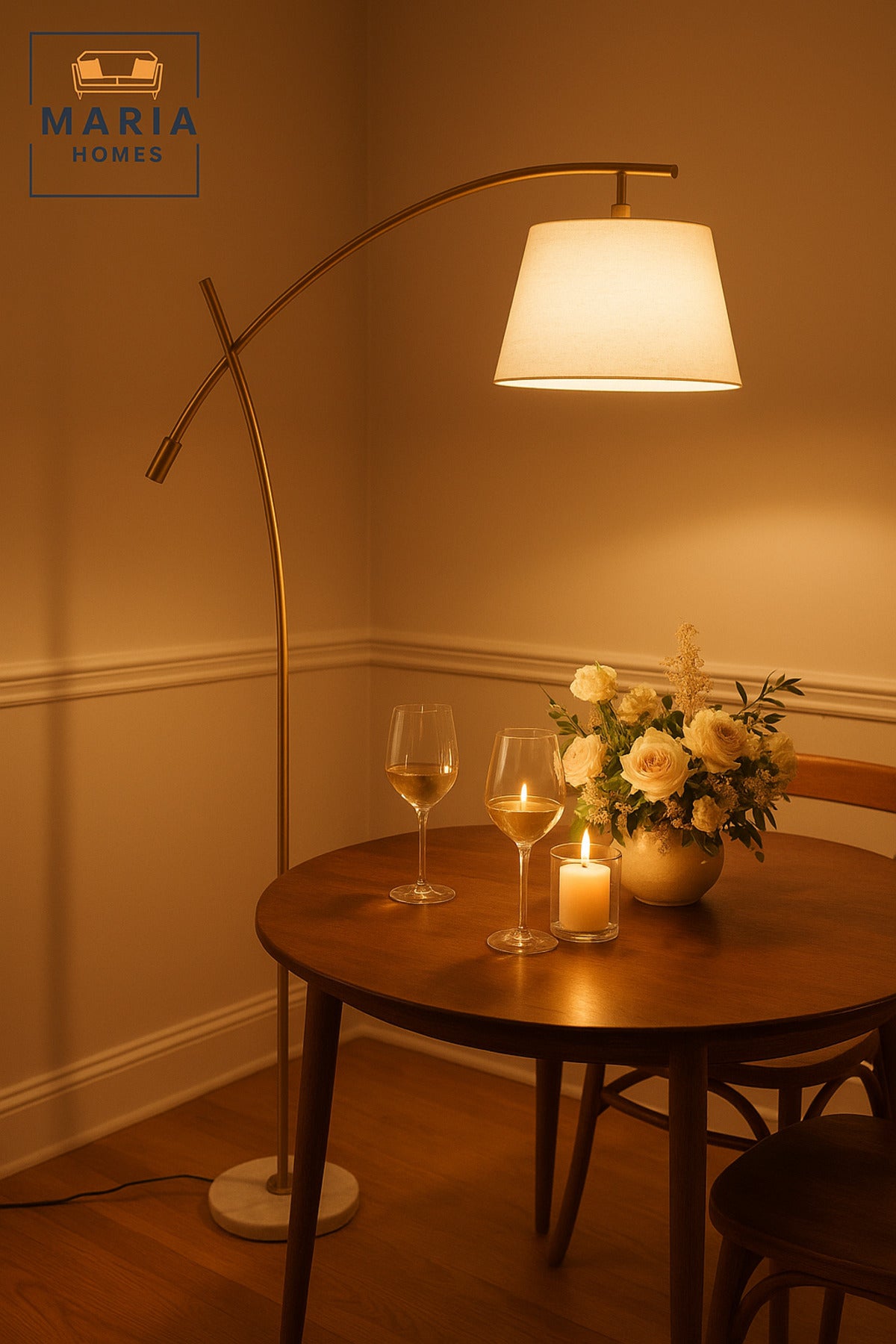 Modern Gold Floor Lamp with White Fabric Shade Ð Elegant Standing Light