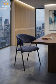 Blue Upholstered Dining Chair with Curved Backrest Ð Modern Accent Chair for Dining Room, CafŽ & Office