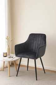 Modern Dark Grey Velvet Armchair √ê Stylish Fabric Dining & Office Accent Chair for Living Room