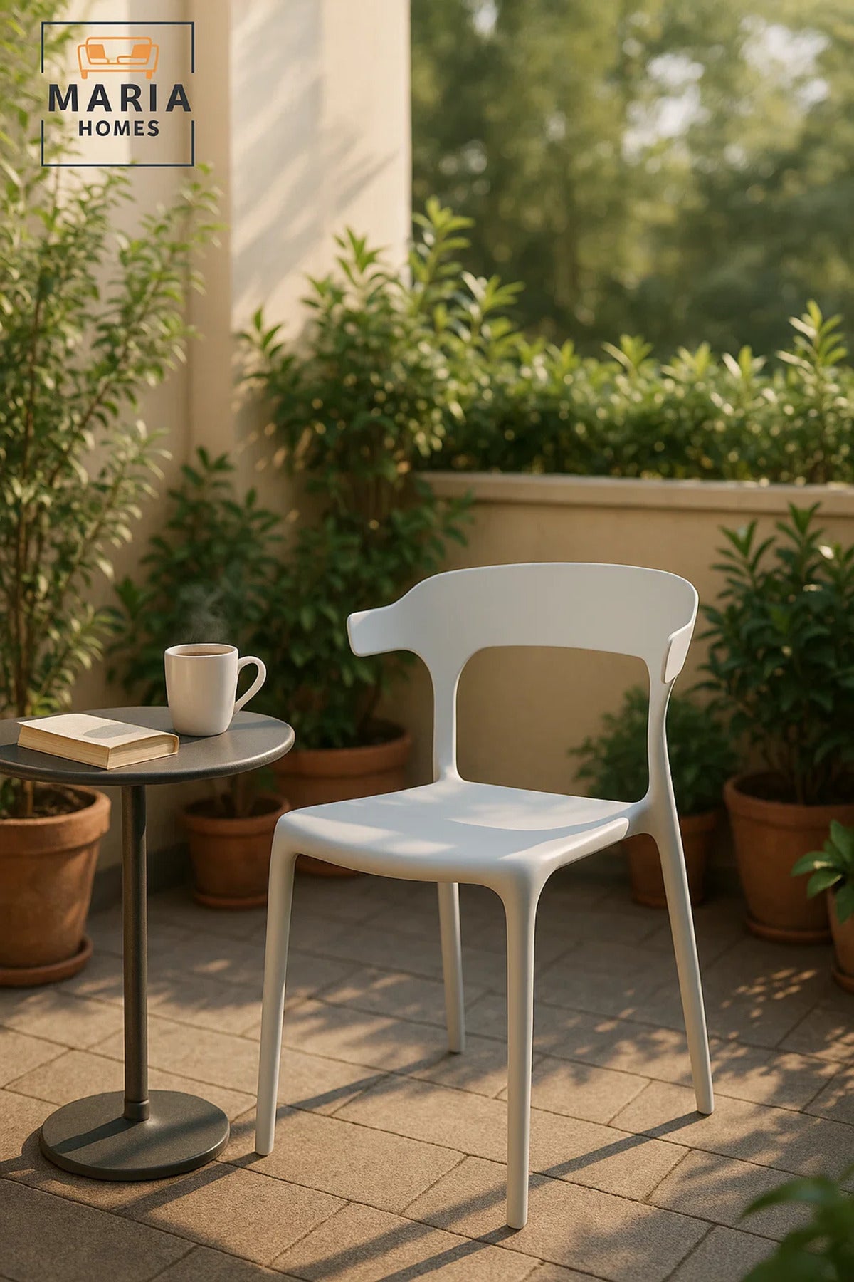 White Plastic Dining Chair √ê Modern Lightweight Armless Chair for Indoor and Outdoor Seating