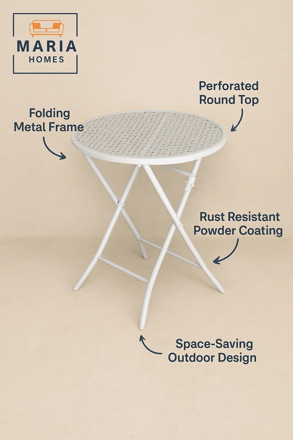 White Metal Folding Round Outdoor Table