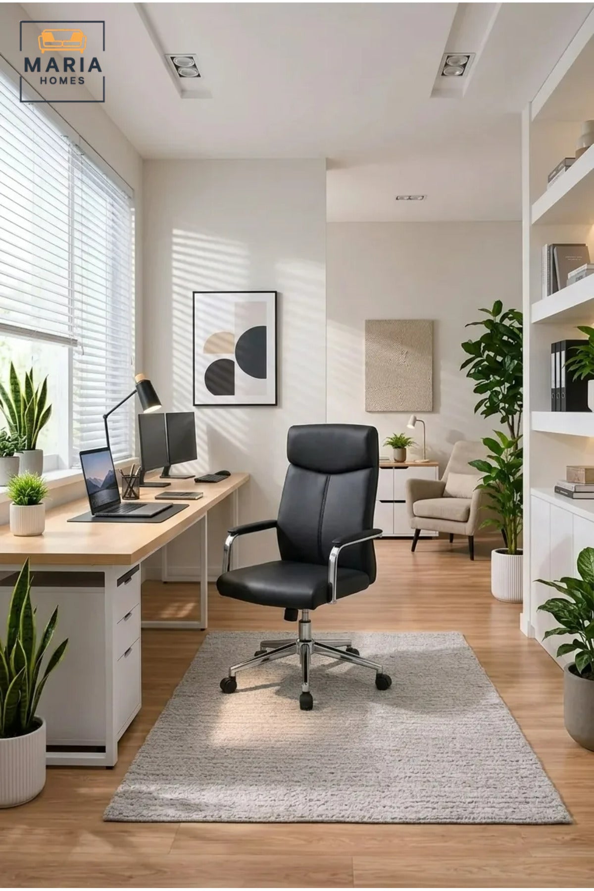Executive Office Chair with High Backrest, Padded Armrests, Adjustable Swivel Seat and Wheels for Home Office, Study and Meeting Room