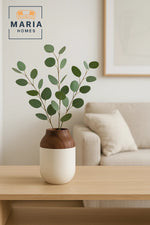 Modern Decorative Vase Ð Ceramic Flower Vase Ð Wood-Effect Home Decor Accessory