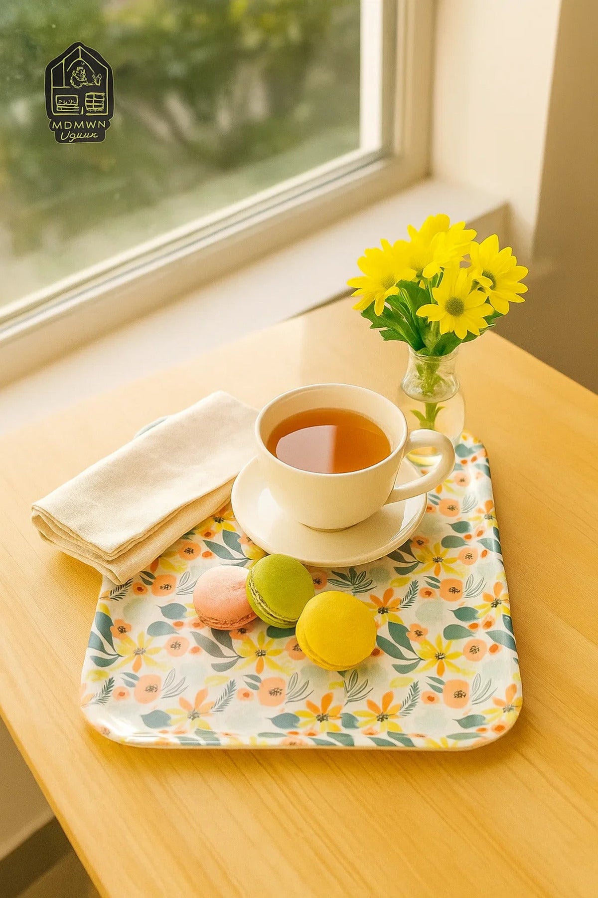 Rectangular Plastic Serving Tray with Multicolor Floral Print Ð Medium Size