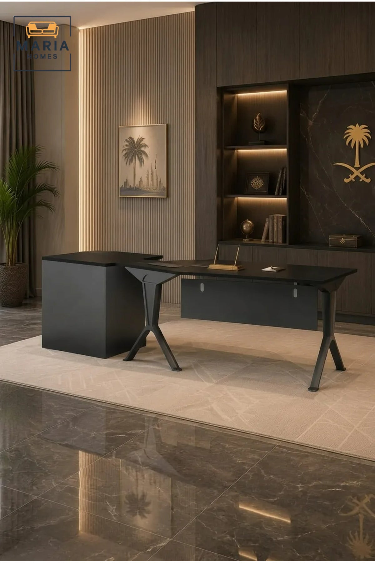 Modern Executive Office Desk with Side Storage Cabinet √ê Contemporary Manager Workstation Desk