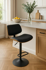 Adjustable Black Bar Stool with Backrest Ð Modern Faux Leather High Chair for Home or Cafe Use