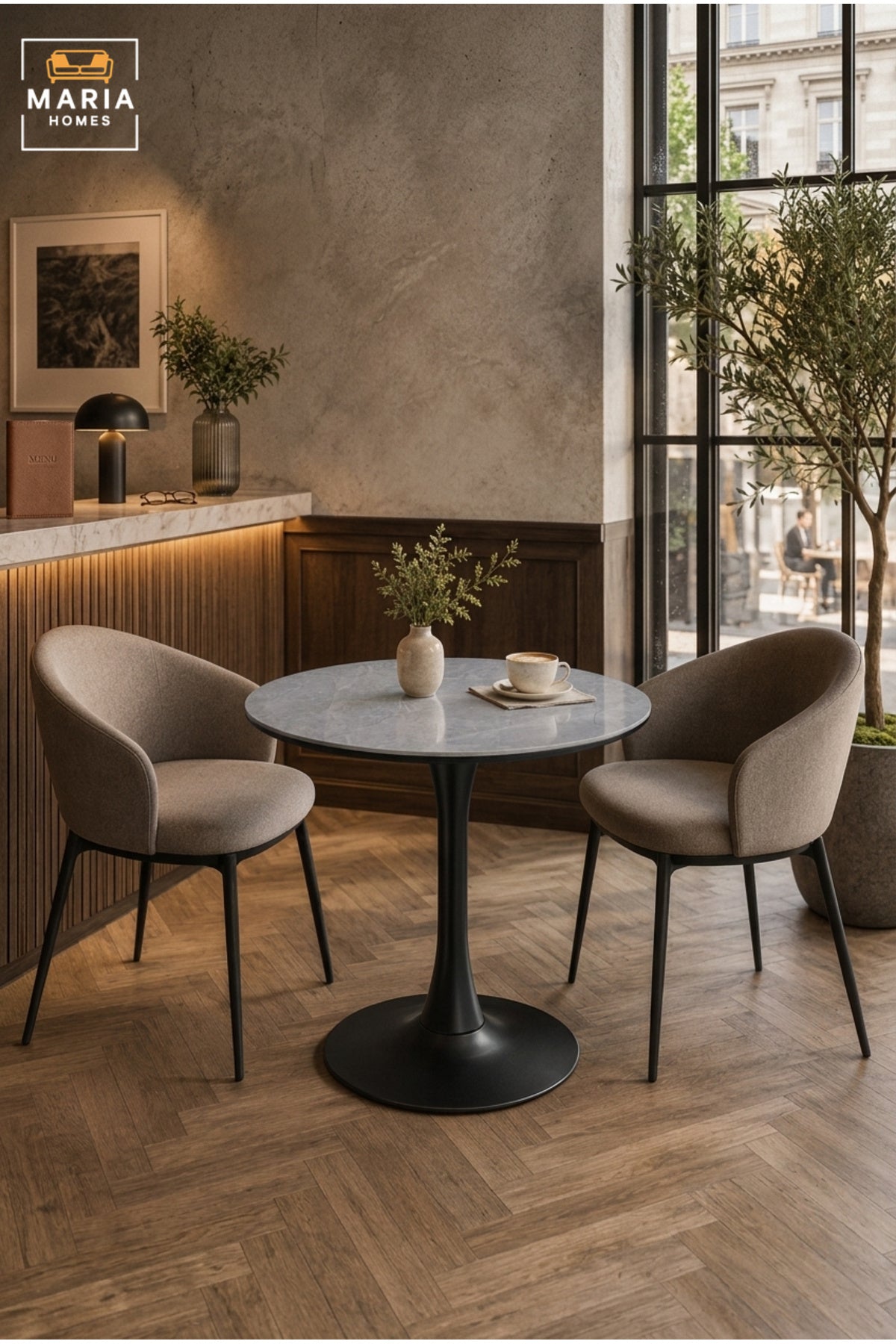 Modern Round Caf≈Ω Table with Marble-Effect Top √ê Bistro Coffee Table for Caf≈Ω, Restaurant & Coffee Shop