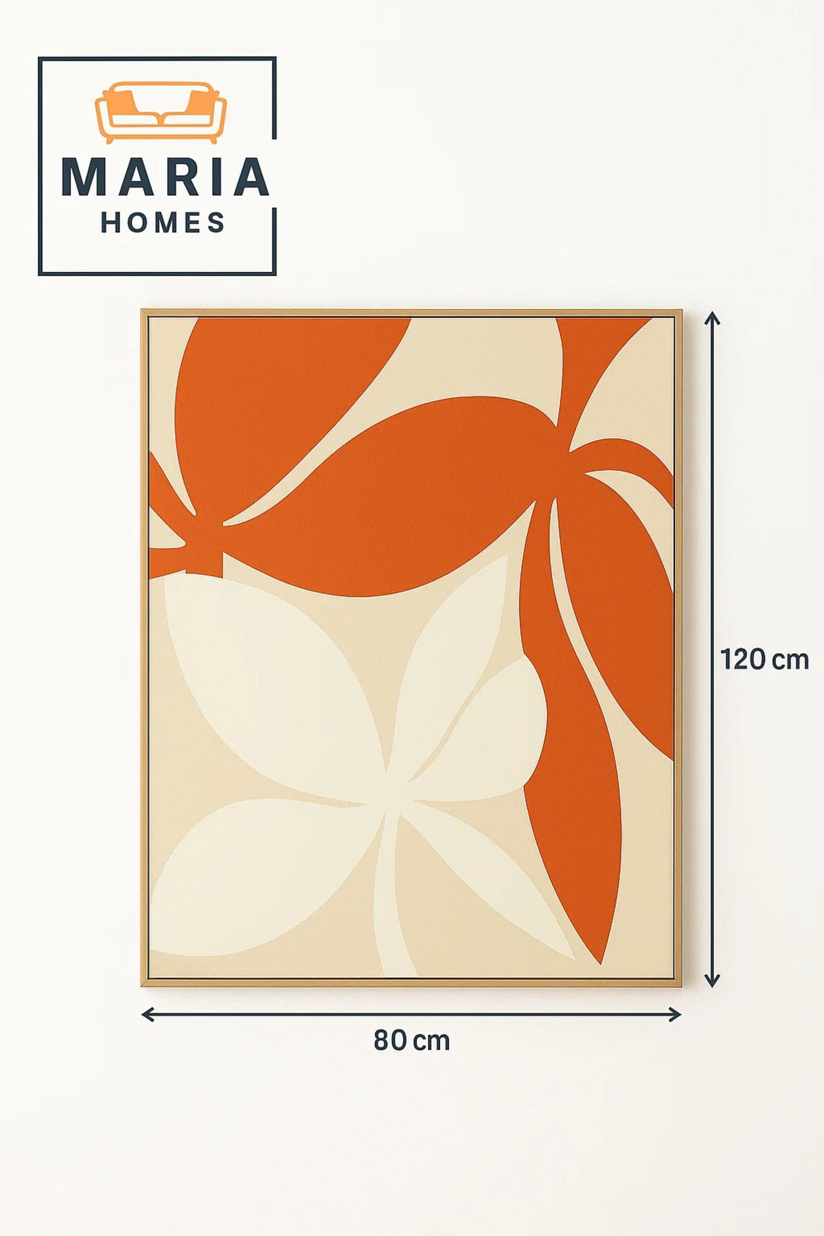 Bold Abstract Leaf Wall Art in Red and White Tones-size 80*120 CM