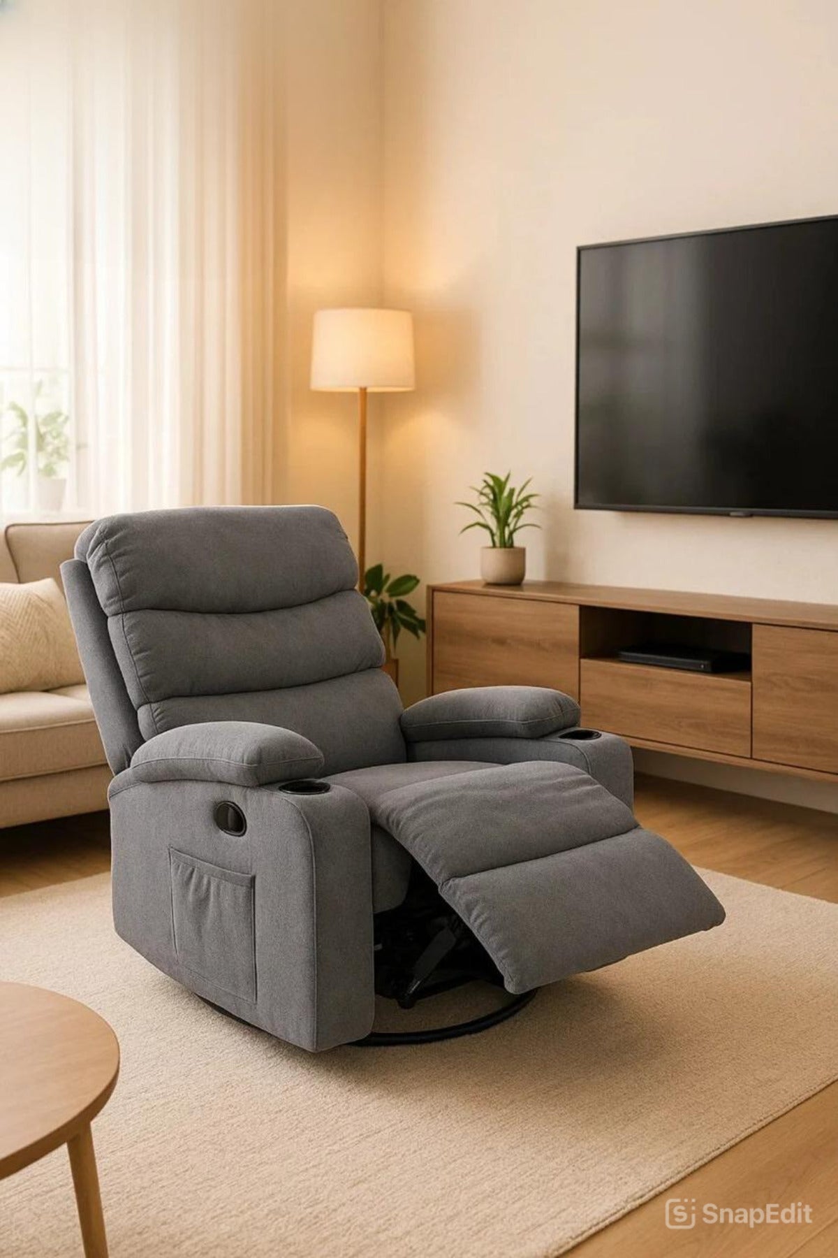 Comfortable Recliner Chair with Cup Holders and Soft Upholstery - Perfect for Living Rooms and Home