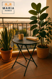 Foldable Round Metal Bistro Table Ð Black Perforated Design