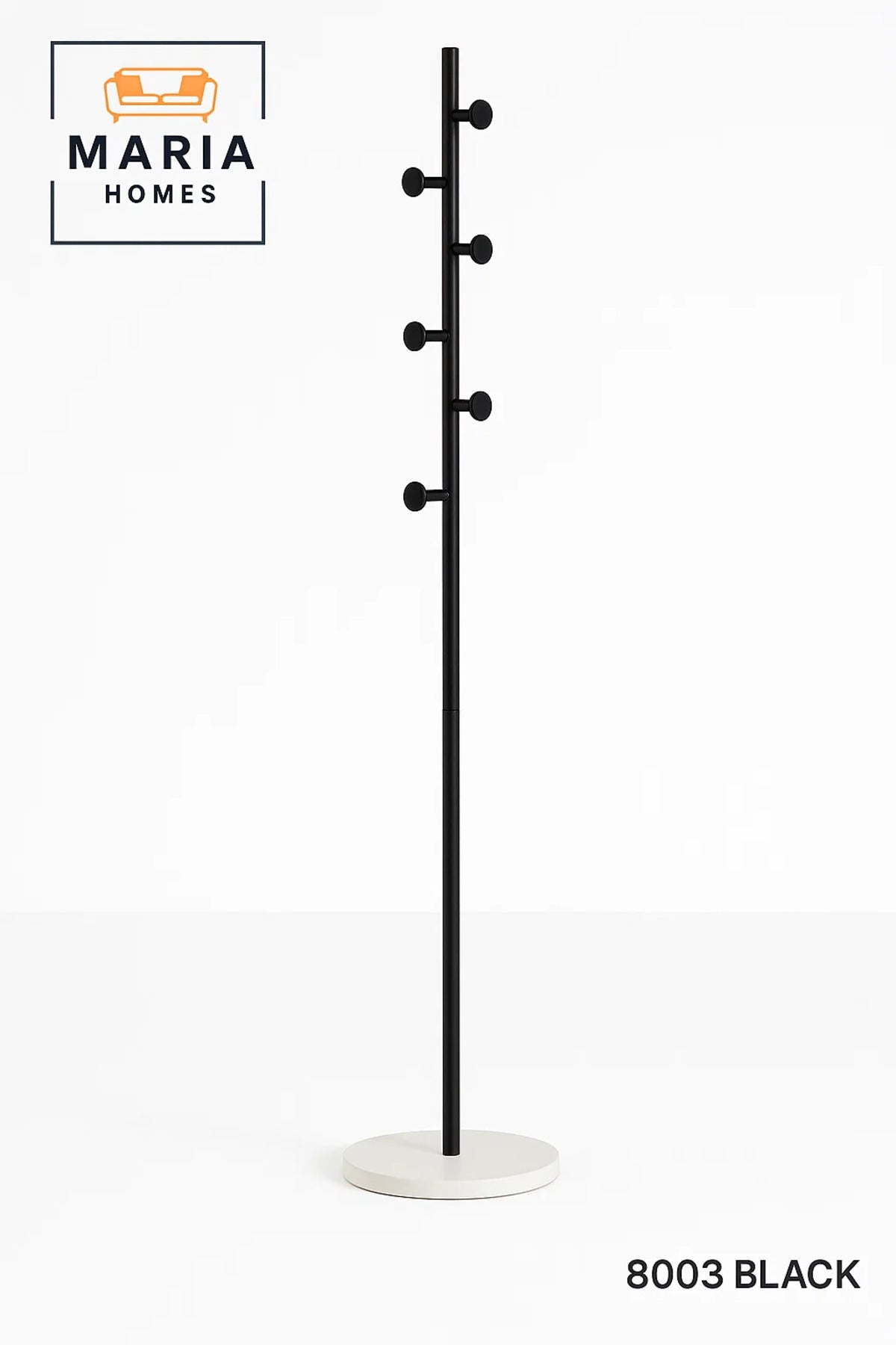 Black Modern Coat Rack with Rounded Hooks and Marble Base