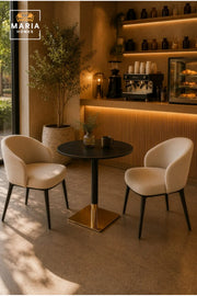 Modern Round Cafe Table with Gold Pedestal Base for Dining Room Bistro Furniture