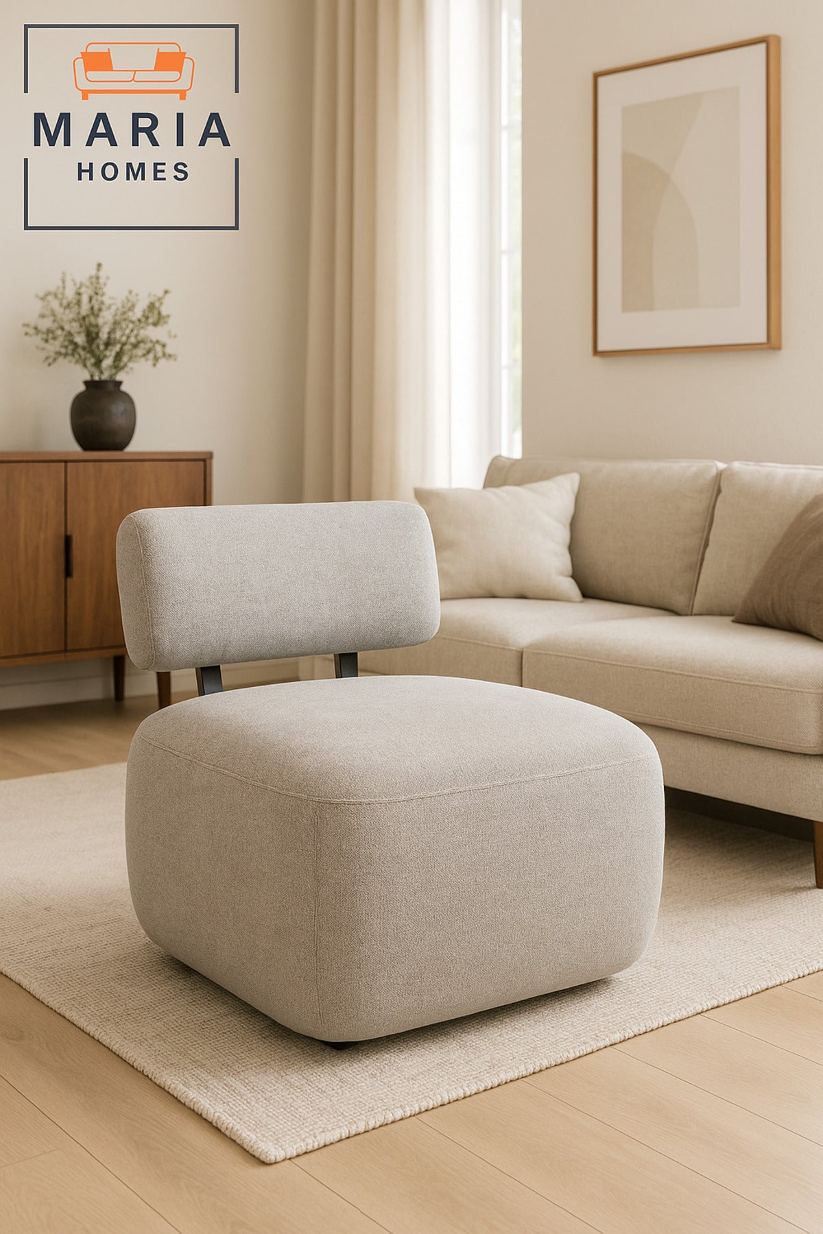 Contemporary Armless Lounge Chair in Light Grey Fabric Ð Minimalist Accent Seating