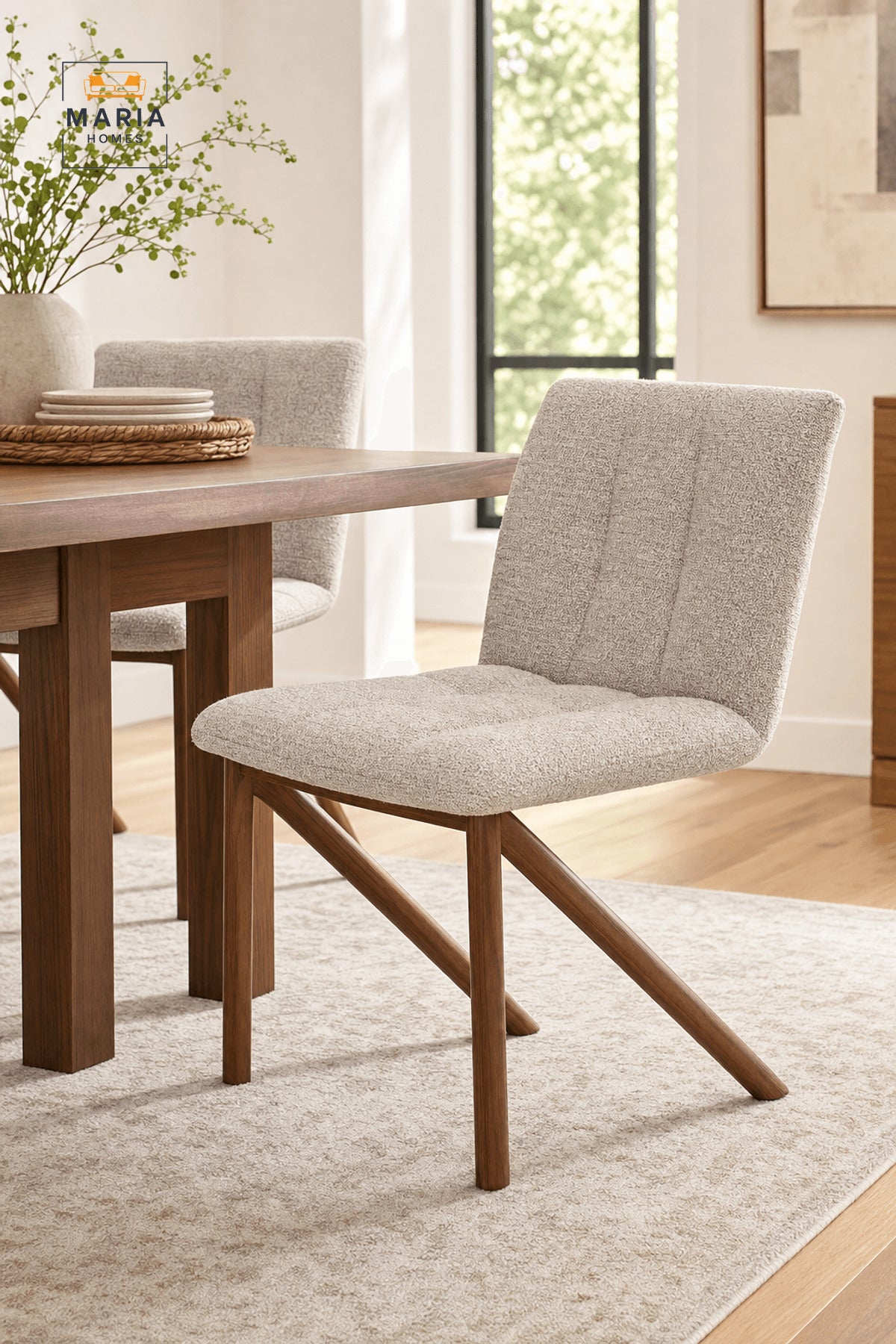 Beige Upholstered Dining Chair with Wood Look Legs for Home Dining and Seating