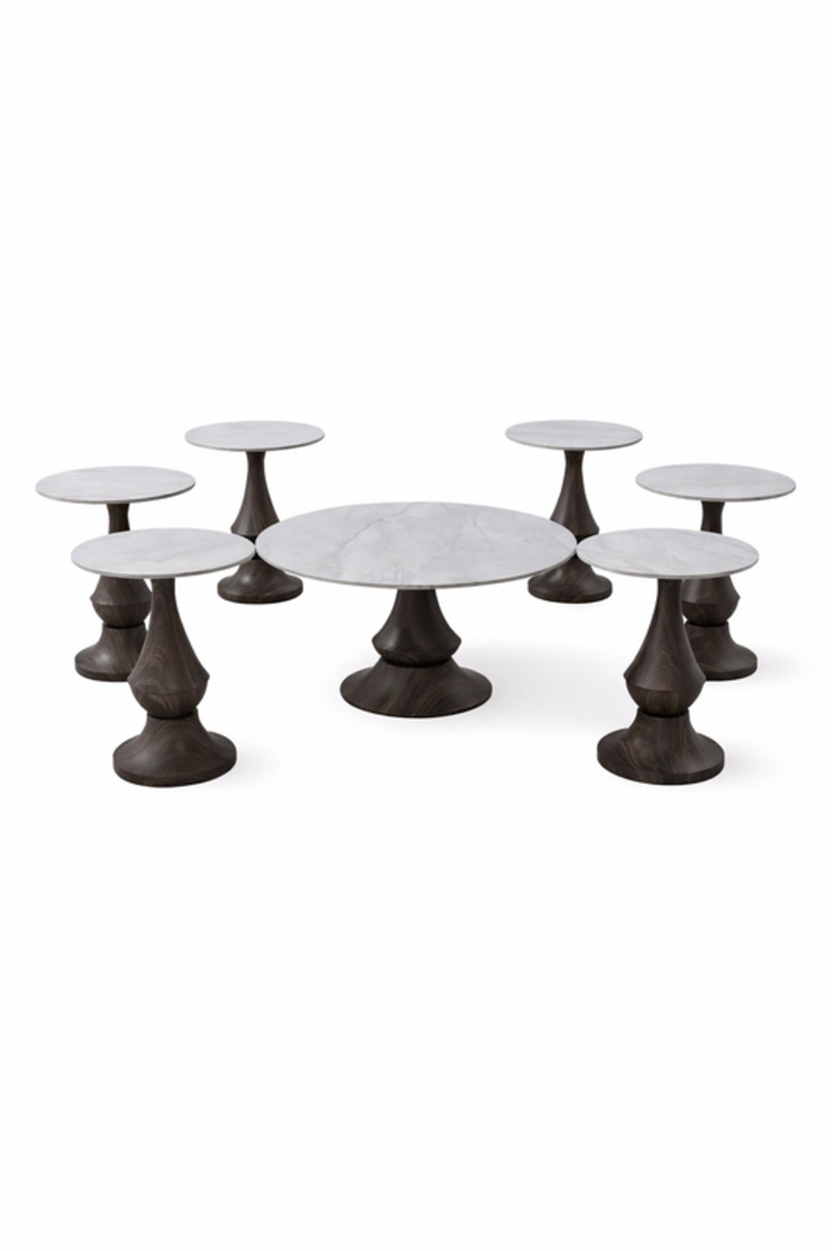 Luxury Ceramic Coffee Table Set 1+6 √ê Marble Top with Sculpted Wood Base