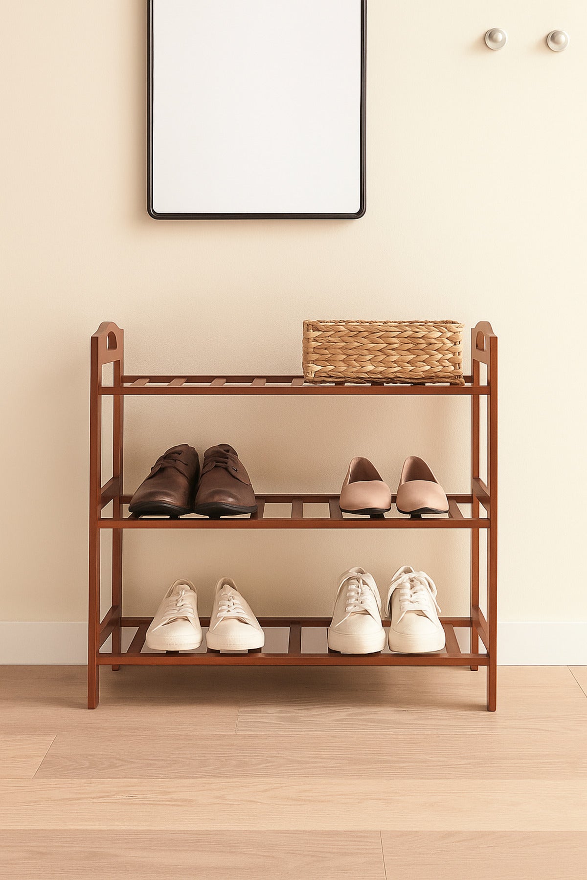 3-Tier Wooden Shoe Rack in Dark Brown Ð Compact Organizer for Entryway and Closet