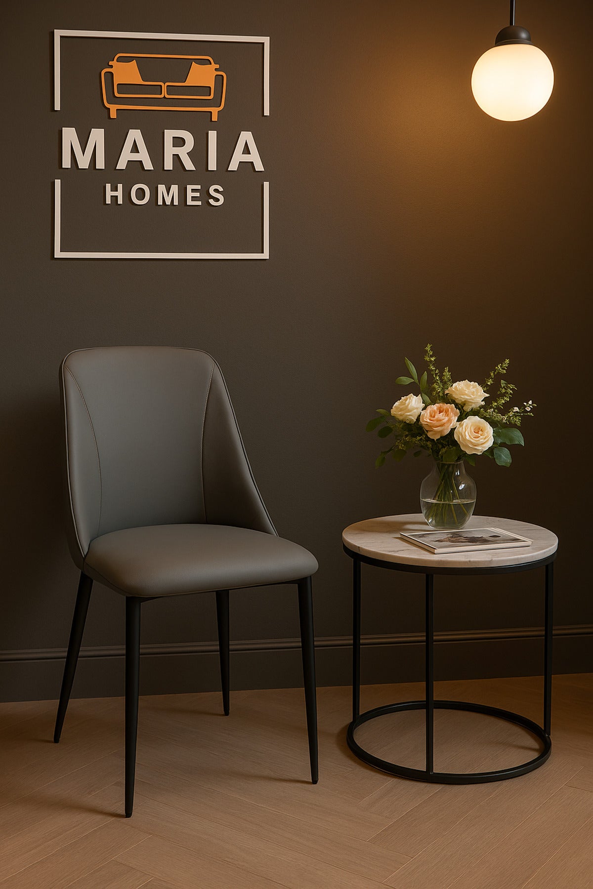Elegant Grey Upholstered Dining Chair Ð Padded Faux Leather Seat With Black Legs For Home & Office