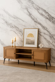 Brown Wooden TV Stand with Storage | Modern TV Cabinet with Shelves & Side Doors | 180_40_50 cm