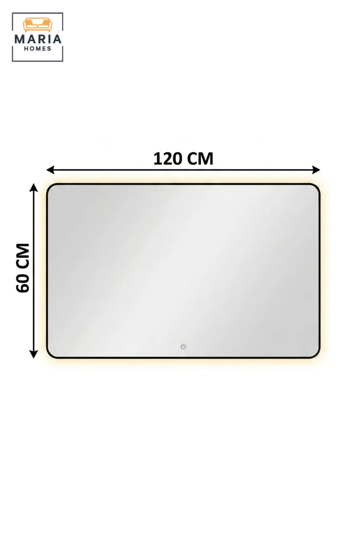 Rectangular LED Wall Mirror 120 × 60 cm with Touch Sensor, Rounded Corners and Backlit Illumination for Bathroom, Bedroom, Dressing Area and Vanity