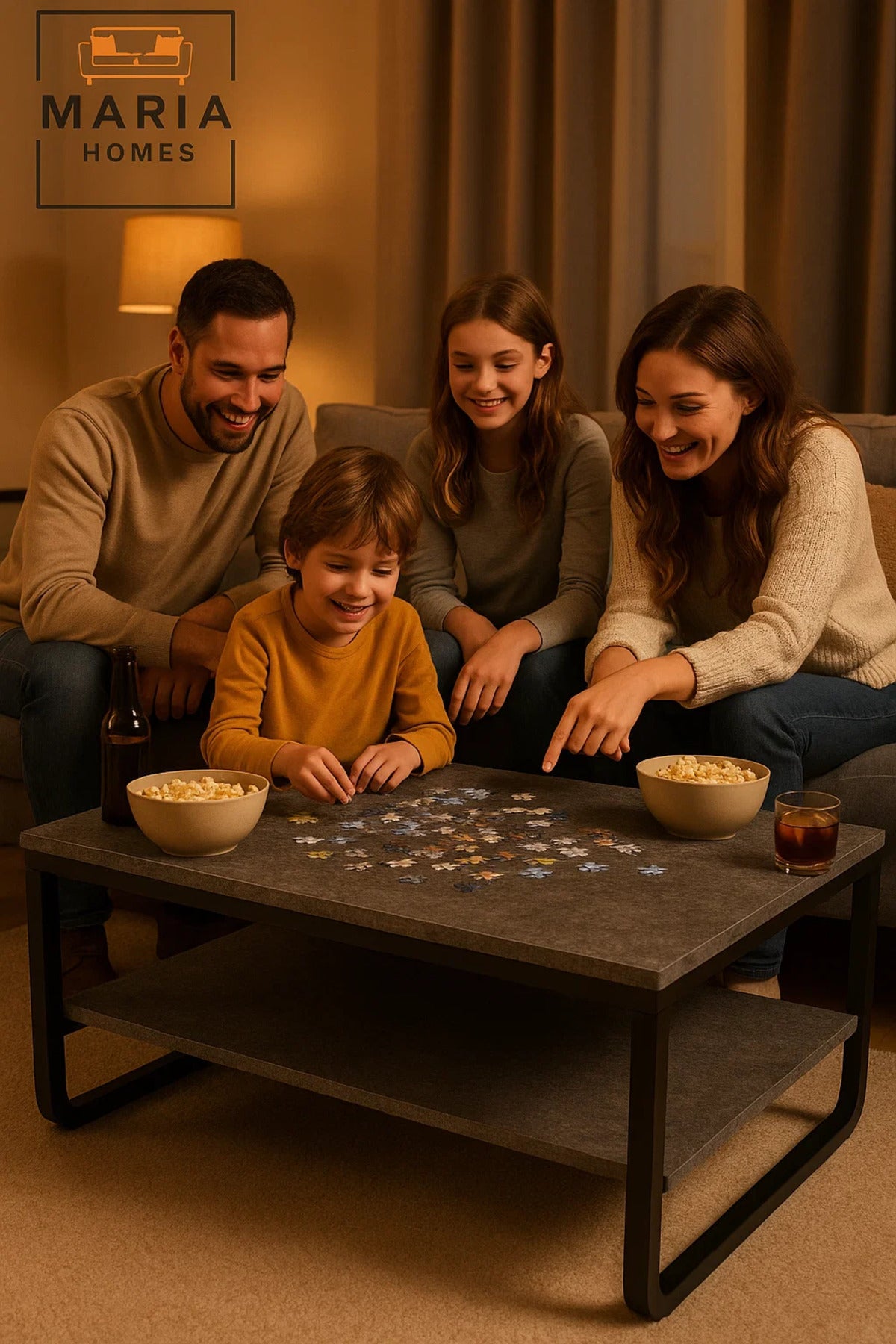 Modern Grey Stone Look Center Table 100x55x45cm Ð Coffee Table with Shelf & Black Metal Frame