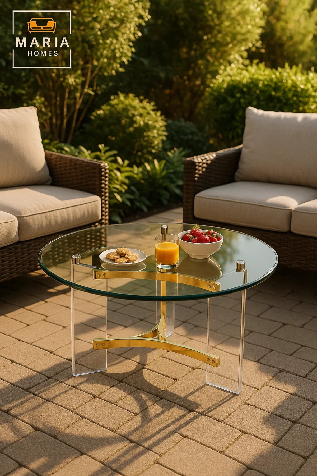 Luxury Round Glass Coffee Table 90_90_45 cm with Gold Stainless Steel and Acrylic Base
