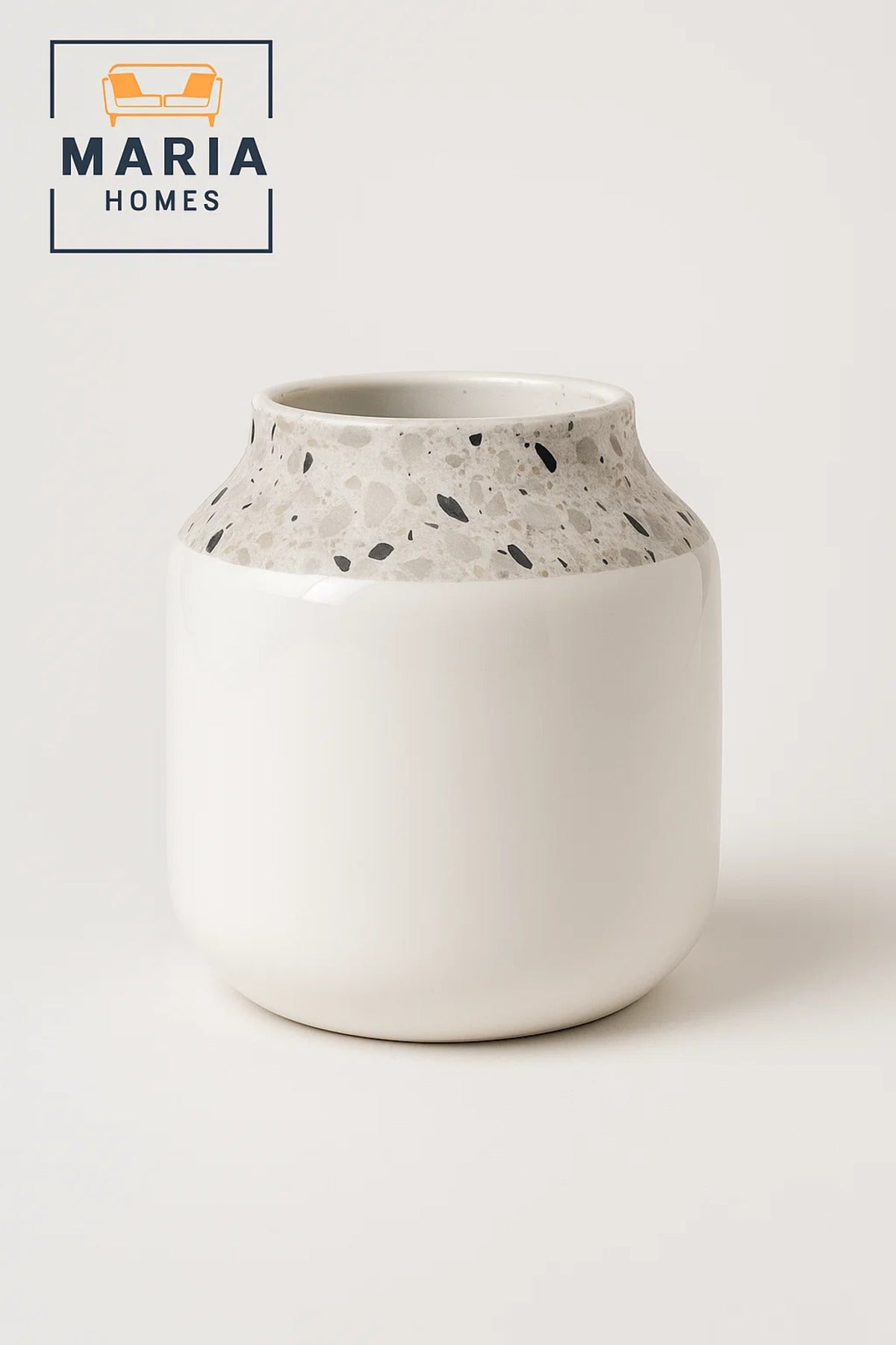 Terrazzo Pattern Ceramic Vase Ð Modern White Decorative Pot with Speckled Stone Effect Neck