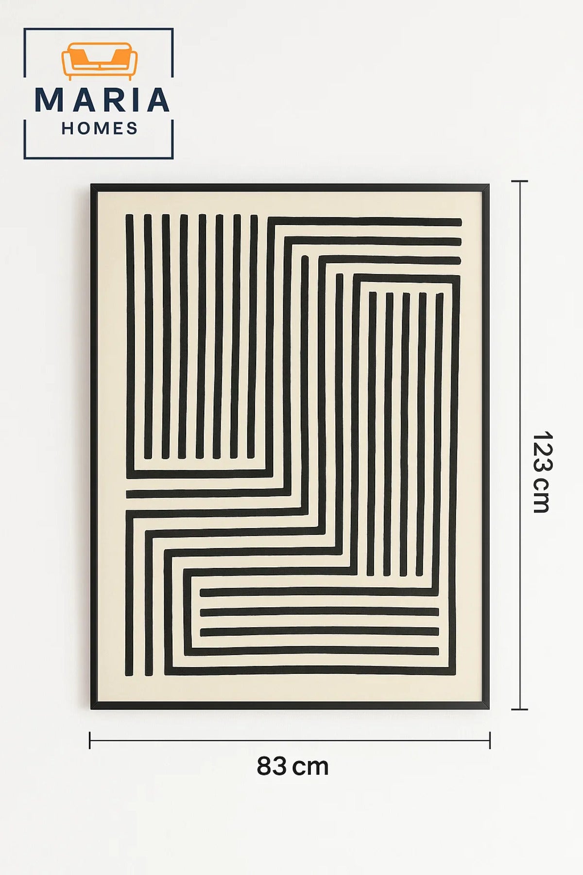 Modern Geometric Area Rug Ð Black Linear Pattern on Cream, size 4.3*123 cm