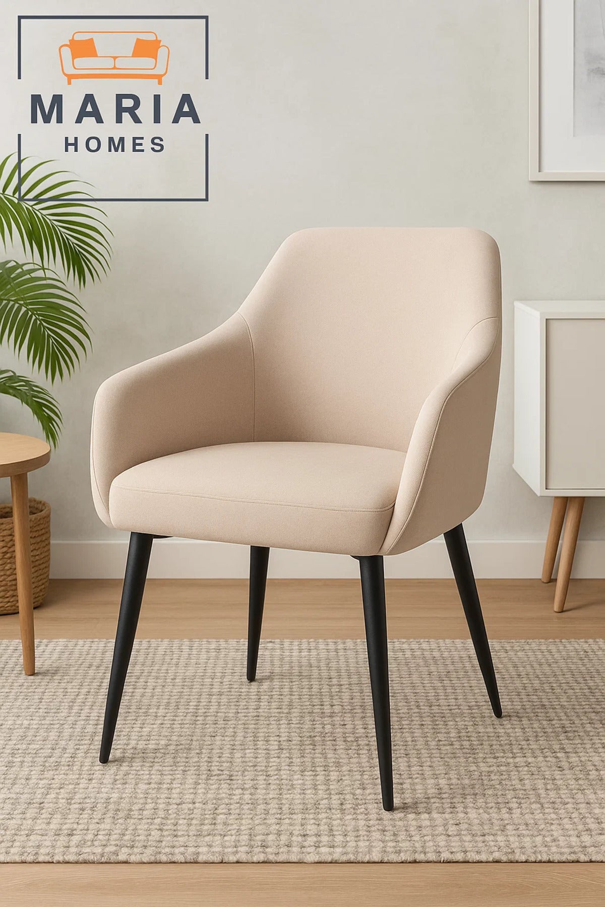 Beige Modern Fabric Armchair Ð Upholstered Lounge Chair with Black Legs for Home, Office, or CafŽ