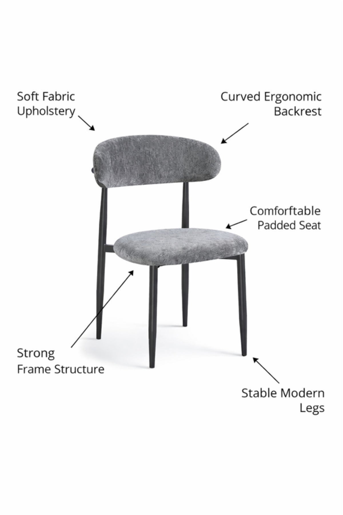 Dark Grey Velvet Chair with Black Metal Legs, 79x47x48 CM dark grey velvet Kitchen
