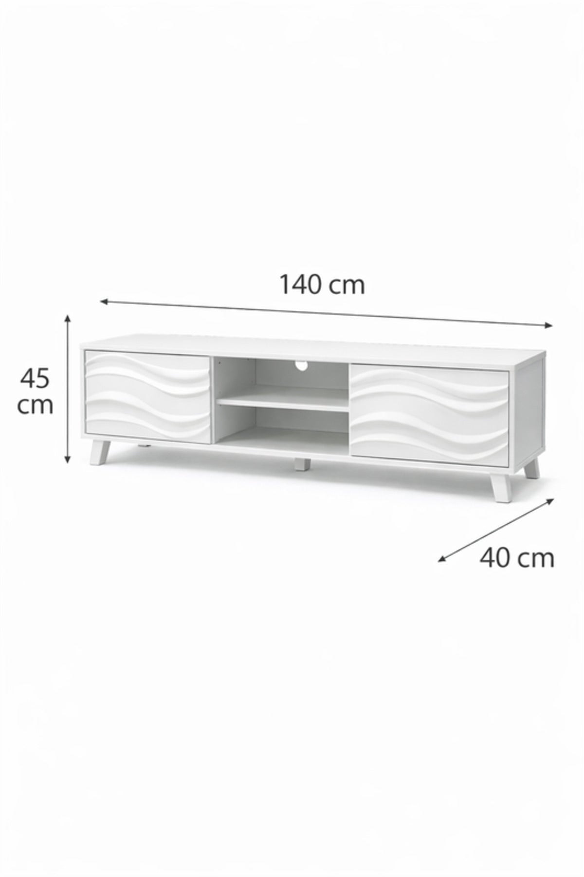 Modern White TV Stand with Decorative Wave Panels and Storage
