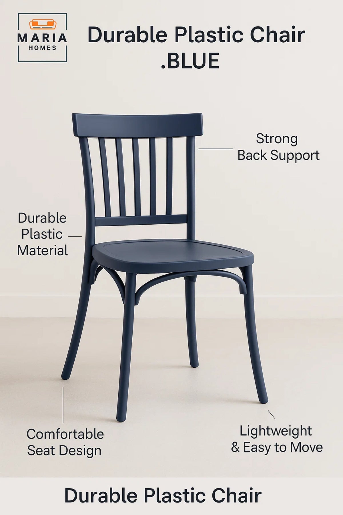 Navy Blue Plastic Cafe Chair √ê Modern Vertical Slat Back Dining Chair for Indoor and Outdoor Use