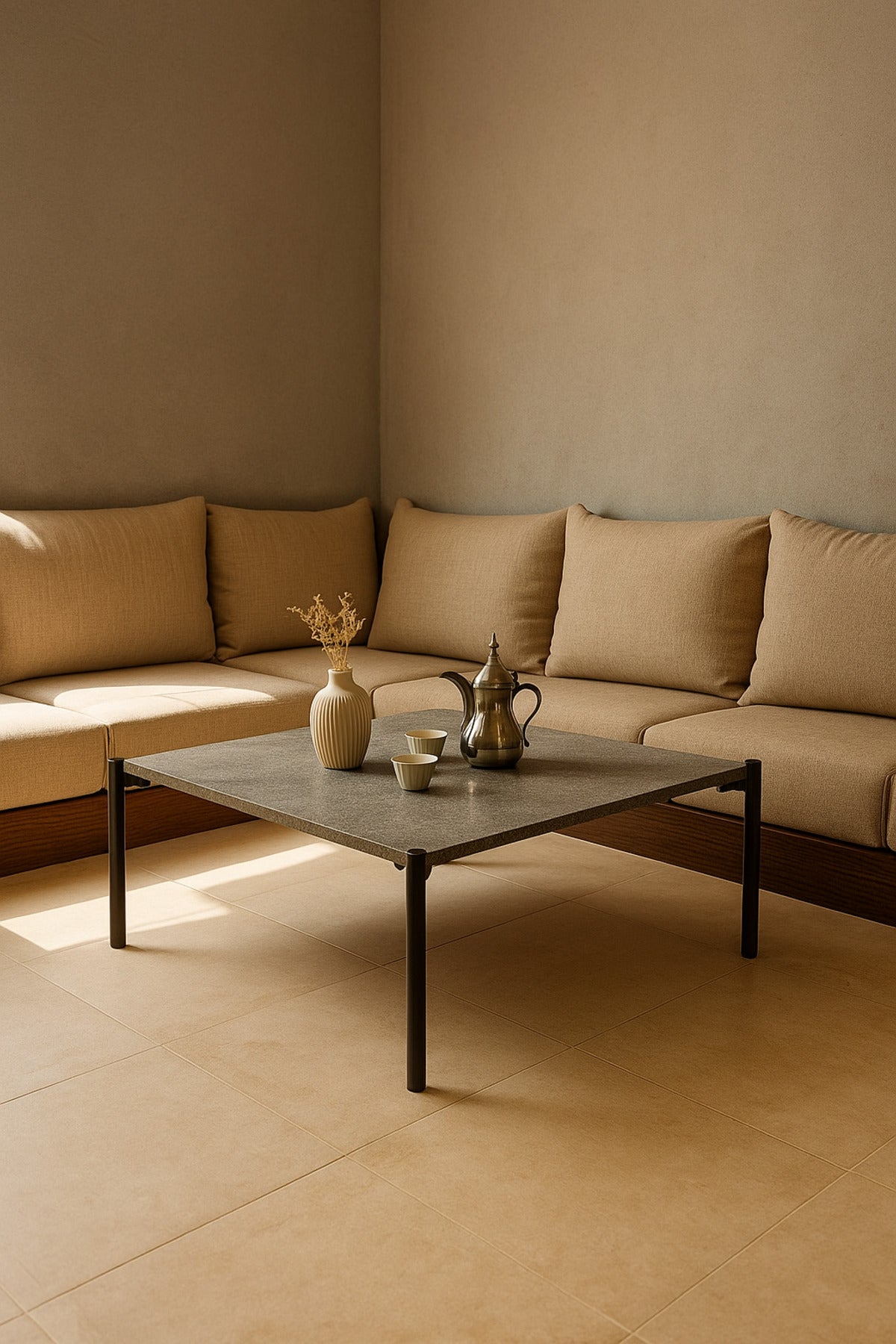 Modern Gray Square Coffee Table with Black Metal Legs Ð Minimalist Center Table 80_80_30 cm