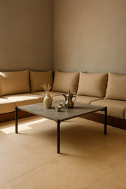 Modern Gray Square Coffee Table with Black Metal Legs Ð Minimalist Center Table 80_80_30 cm