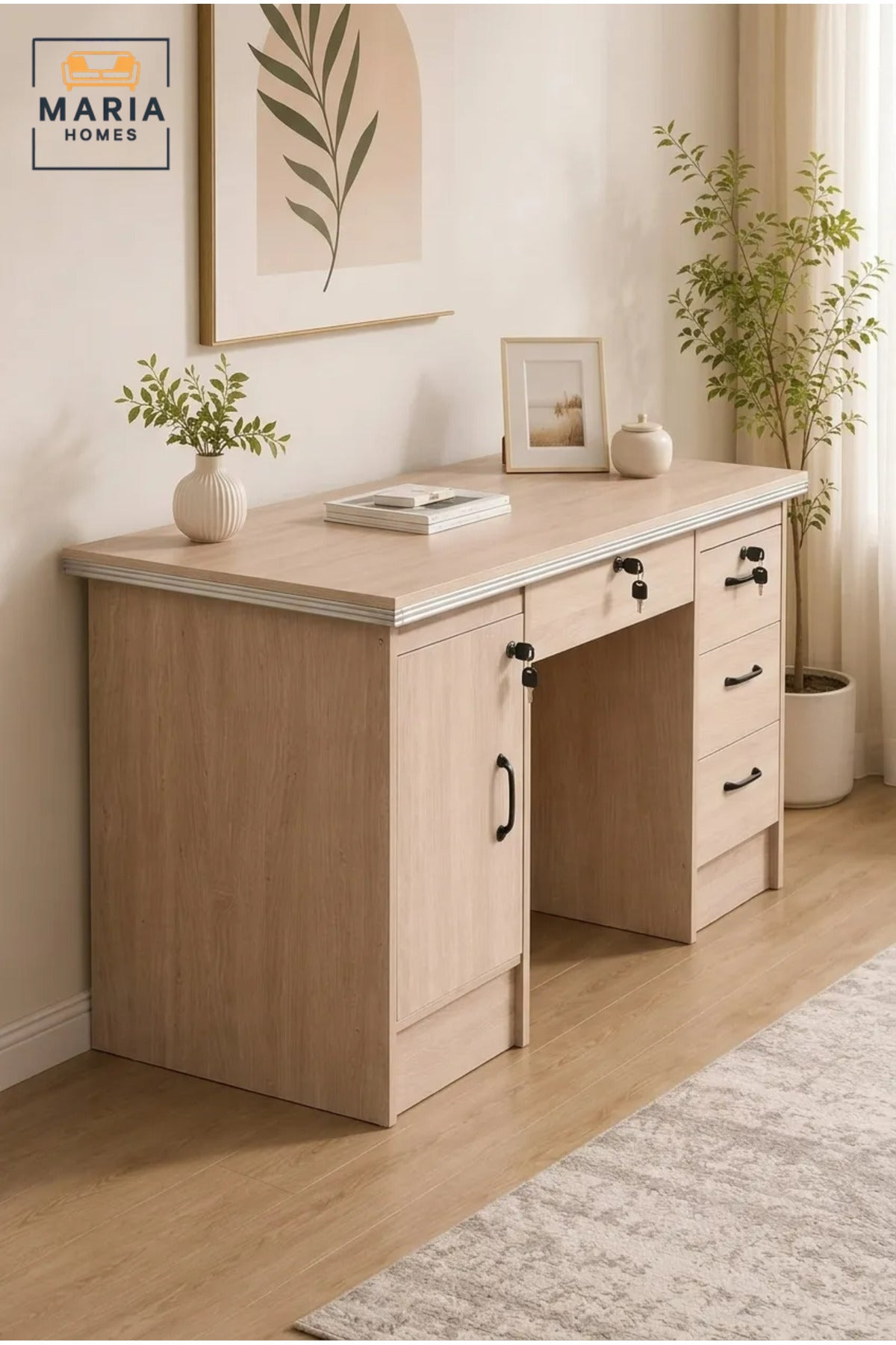 Modern Wooden Office Desk with Storage Drawers & Cabinet √ê Executive Computer Workstation