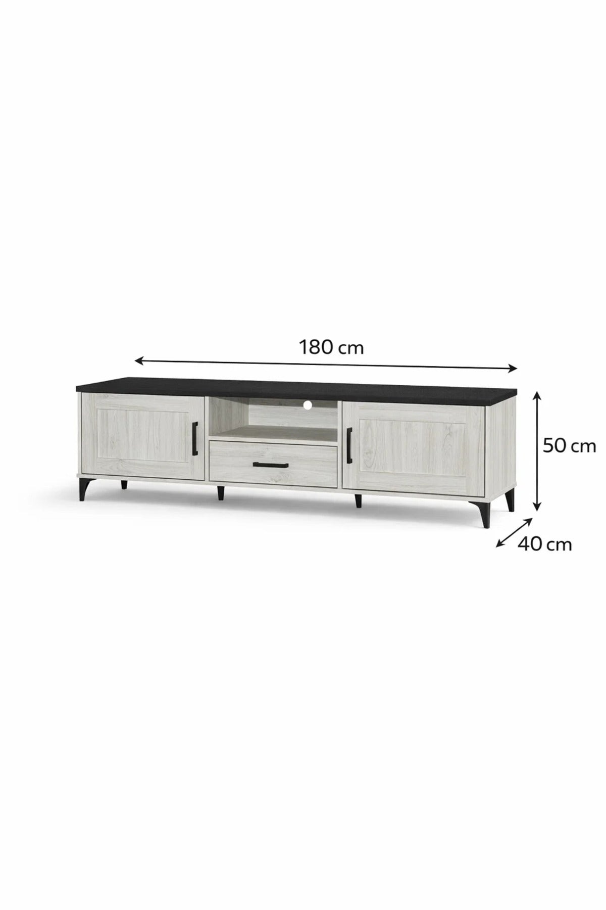 White Oak TV Stand √ê 180x40x50 cm Modern Wooden Plasma Table with Cabinets & Drawer