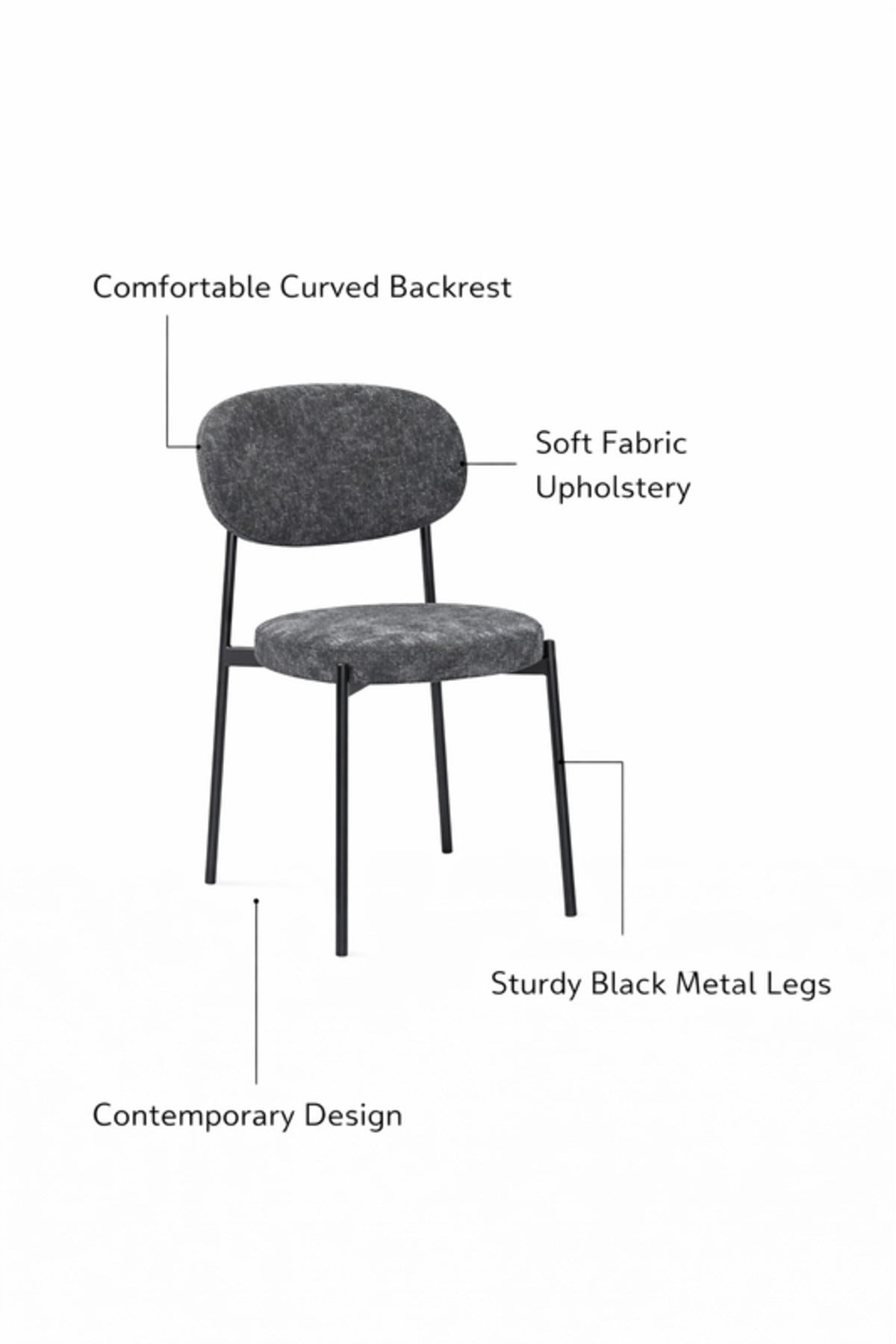 Modern Dark Grey Upholstered Dining Chair with Metal Legs Comfortable Accent Chair