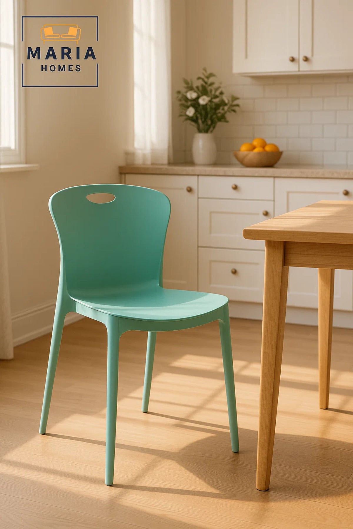 Green Plastic ChairModern Lightweight Armless Chair with Back Handle Cutout for Indoor & Outdoor Use
