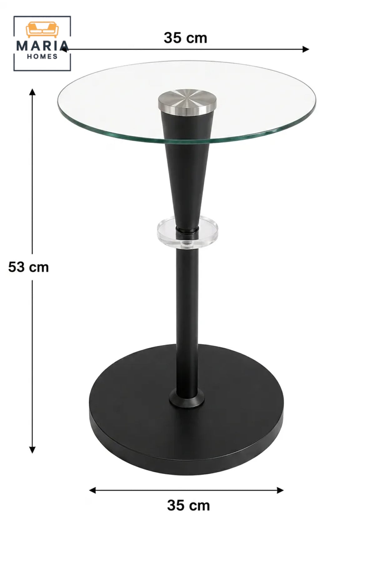 Modern Round Glass Side Table with Black Pedestal Base