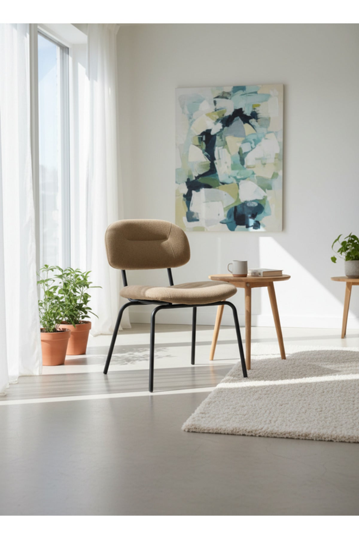 Modern Coffee Dining Chair with Black Metal Legs Comfortable Dining Room Chair